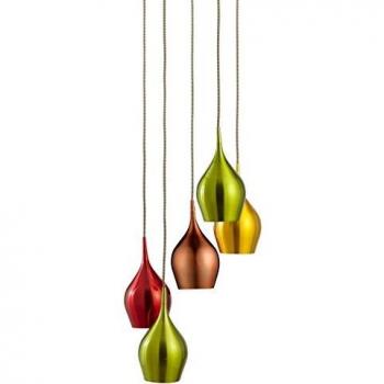 Bright and Colourful 5-Light Cluster Pendant with Vibrant Shades