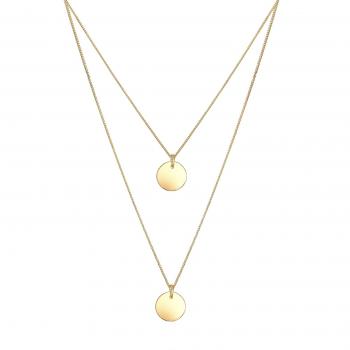 Gliederkette ELLI Layer Kette mit Kreisplättchen 925 Silber, Länge 45 cm, goldfarben – Damen
