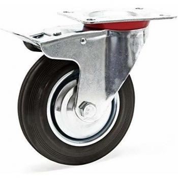 Roulette avec blocage double Ø 200mm caoutchouc jante métal 150 kg pour meuble