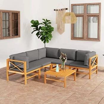 VidaXL Set Divani Esterni 6pz Cuscini Grigi Legno Massello di Teak