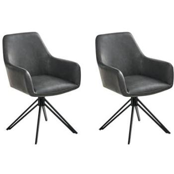 Scandinavian Black Swivel Dining Chairs – 2 Pack, Faux Leather, Elevated Backrest