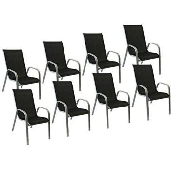 Set de 8 chaises de jardin Marbella en textilène noir