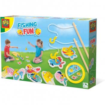 Ses Creative Fun Fishing: Set de Pesca con Cañas de Madera, Peces de Espuma y Bolsa de Almacenamiento