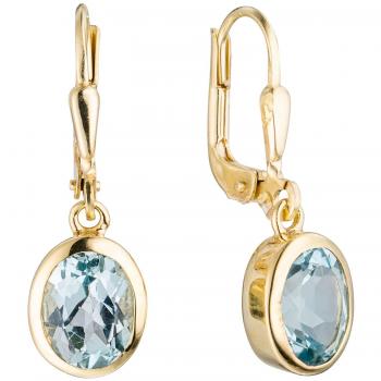 Jobo Damen Ohrhänger oval 333 Gold Gelbgold 2 Blautopase hellblau