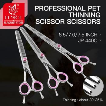 Fenice Japan 440C Stainless Steel Pink Dog Grooming Thinning Scissors
