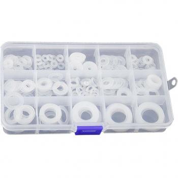 250 Stück Weißer Nylon Flache Dichtungsringe inklusive Organizer Box
