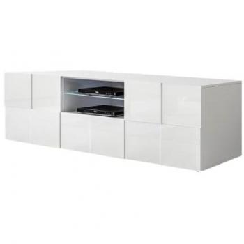 REBECCA TV Stand 181 cm – finition blanche satinée, design relief, éclairage LED
