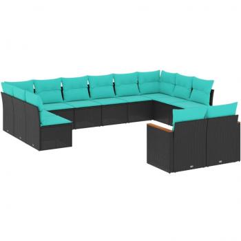 Midnight Meadow Garden Couch Set – 12 Units, Black Poly Rattan, Cushions