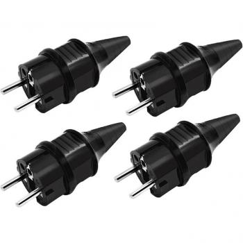 Pack 4 fiches de mise à la terre en caoutchouc – Prises mâles standard (IP44 étanche, 250 V/16 A)