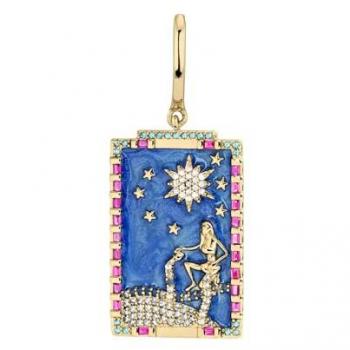 Pendiente Aro Tarot La Estrella en Plata 925 con Cierre Clic y Circonitas