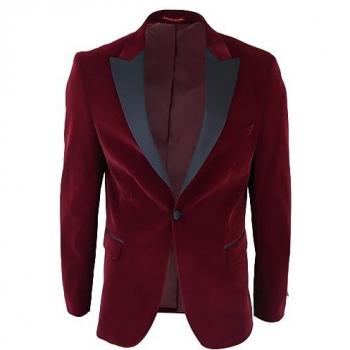 Burgunder‑Samt Smokingblazer für Herren – 40 cm Brust, TruClothing