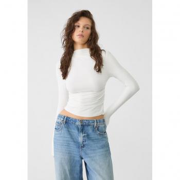 Raffung Langarmshirt Ecru von Stradivarius S