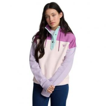 Sudadera femenina con cuello botón y combinación de colores