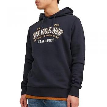 Jack & Jones Felpa Uomo con Cappuccio e Logo Blu Scuro L