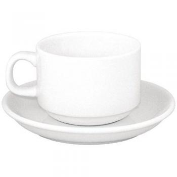 Athena 24‑Pack White Porcelain Tea Cups & Saucers, 144 mm, Stackable