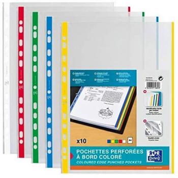 Pochette Perforate A4 con Bordo Colorato in Polipropilene 90 micron