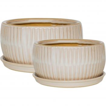 White Round Bonsai Planters, Set of 2