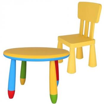 Mesita Infantil Redonda Amarilla con Silla en Plástico Resistente