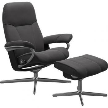 Stressless Relaxsessel Consul (M) – Set aus Sessel, Hocker und Cross Base, Holzakzent Schwarz