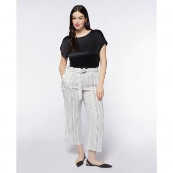 Pantalón cropped de rayas con fajín en cintura Fiorella Rubino