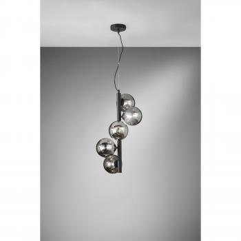 Lampadario a sospensione HONEY in metallo nero con cinque diffusori in vetro fum
