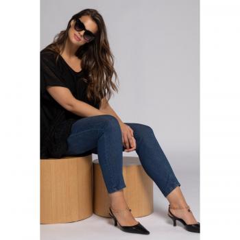 Plus Size Oversized Knit Top with Lace Inset, V-Neck, Women, Black, Size: 24-30