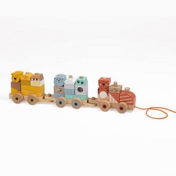 Tren de madera con bloques de construcción para niños
