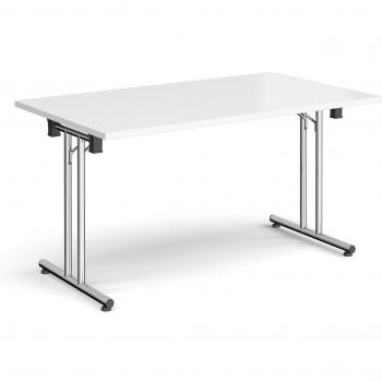 White Rectangular Table with Foldable Chrome Legs and Straight Foot Rails, Dimensions: 1400mm x 800mm