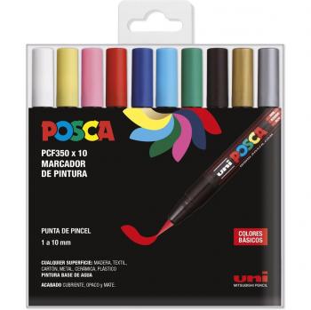 Estuche de 10 Marcadores Uni Posca PCF-350, Punta de Pincel