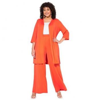Ulla Popken Damen‑Rippjersey-Longjacke Rot – Größe 50/52 – Poly – V‑Form offen