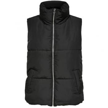 Chaleco Acolchado Corto de Mujer Jdy Newerica Negro con Cremallera Plateada