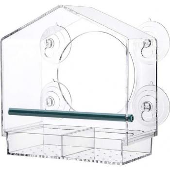 Crystal Bird House Window Mount, Suction Power, Sliding Seed Tray