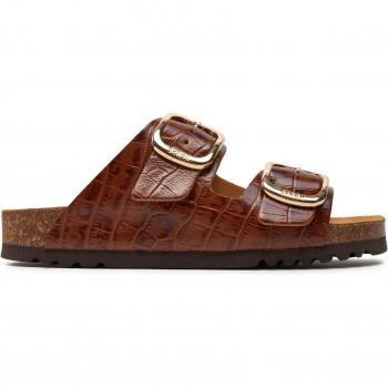 Cuir Croco Noelle Scholl Sandale Femme Plat Beige