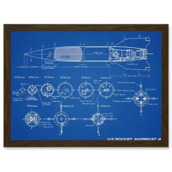 Brown V‑2 Rocket Plan – Framed A4 Wall Decor