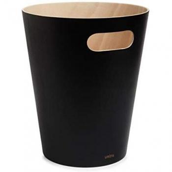 Umbra Woodrow 2 Gallon Modern Wooden Wastebasket, Black Wood Finish
