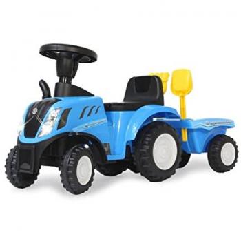 Tracteur à Pousser New Holland T7 Bleu avec Remorque, Pelle et Râteau