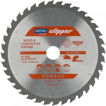 Hoja de sierra Norton Clipper 235 mm ATB 28‑18 para madera y fibra compuesta