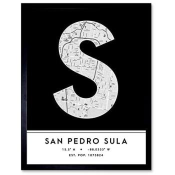 Metro Glyphs: San Pedro Sula City Map in Black Letters
