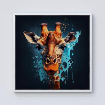 Grey Splash‑Art Blue Giraffe – 101.6 cm Square Canvas