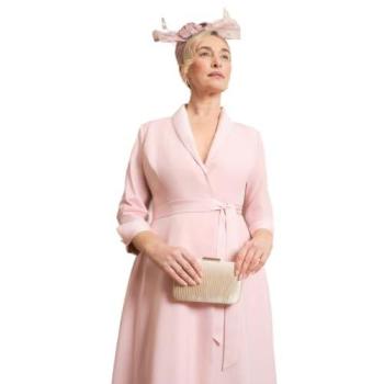 Satin Belted Wrap Dress (Lisa Tan) – Blush, Size 10