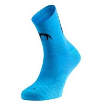 Lurbel Pista Four Calcetines Largos de Running, Sin Costuras, Unisex, Alto, Transpirables y Anti-Olor (S (36-38), Turquesa/Negro)