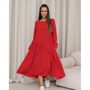 Vestido Asimétrico Rojo con Volante Talla 5XL ISSA PLUS