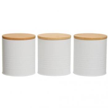 Set of Three Stylish White and Red Durable Stainless Steel Kitchen Canisters
