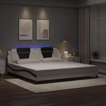 Letto con Luci LED 200x200 cm Bianco e Nero in Similpelle