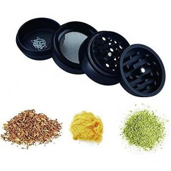 Grinder in metallo HIGH CHAMP, 4 sezioni, per erbe aromatiche e tabacco, con denti in diamante e raschietto, colore nero