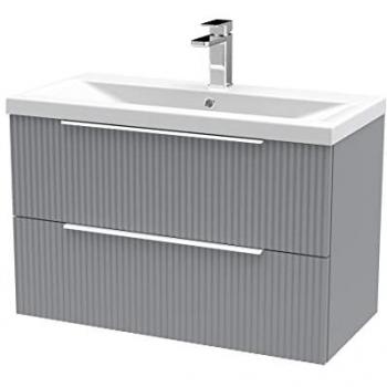 Grey Fluted 800 mm Wall‑Mounted Bathroom Vanity with Dual Drawers and Basin – Chrome Handles