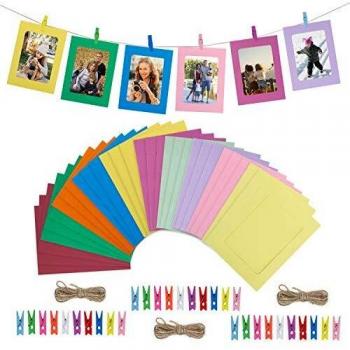 Kreativer HONGXIN Papier-Foto Rahmen – 30 Stück, 10 Farben, mit Holzklammern & Hanfseil für DIY-Wandkunst