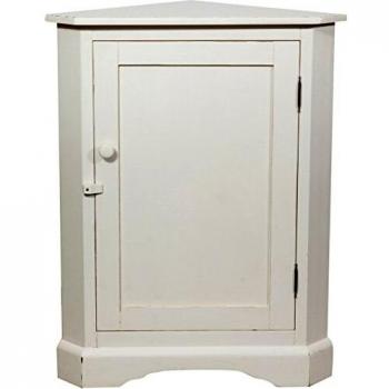 BISCOTTINI Country-style Corner Cabinet Solid Lime Wood Antiqued White Finish 50x50x92 cm