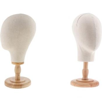 2 Pieces Freestanding Wig and Hat Display Stand with Wooden Base