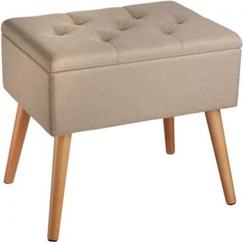 Tabouret pouf coffre de stockage, 51 cm, beige